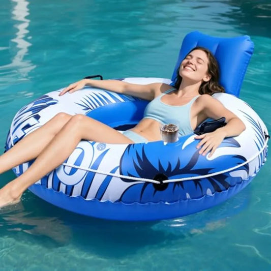Inflatable River Tube Float, 53''Pool Float Adult, River Tubes for Floating Heavy Duty with Mesh Bottom, Water Tubes for Beach