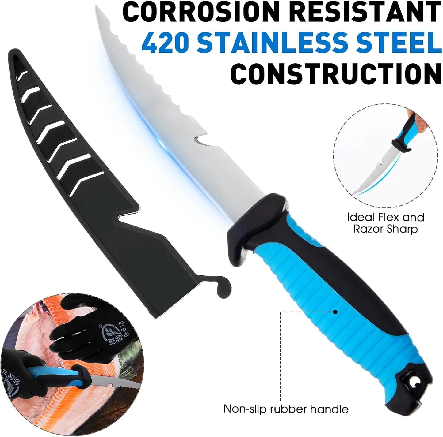 10 Pcs Multi Function Fishing Tool Set Include Fishing Pliers With Lanyard & Protective Sheath Landing Net Fillet Knife Fish Scale Fish Gripper Hook Remover Braid Scissors Fishing Gloves Ideal Gift For Anglers Father