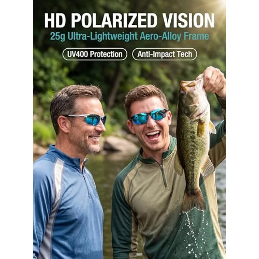 0.9 oz Polarized Sunglasses Men Sports: UV Protection Anti Glare Wrap Around Lightweight Metal Fishing Golf Running