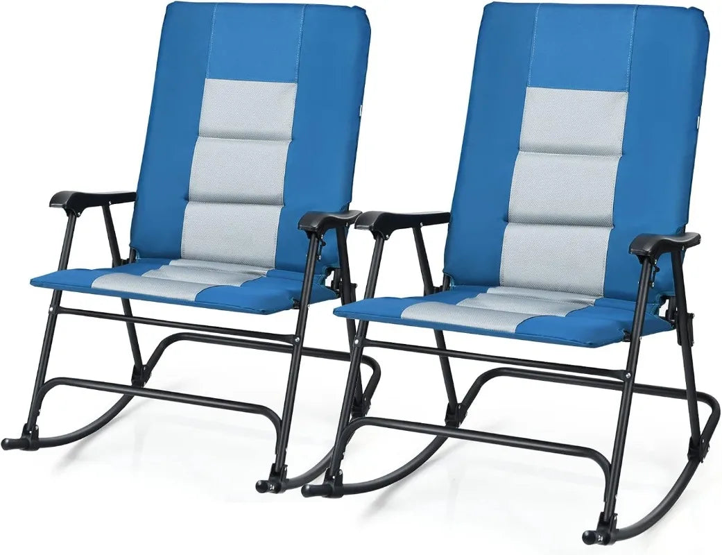 DORTALA Foldable Rocking Chair, Oversized Camping Rocking Chair w/High Back, Padded Folding Lawn Chair, Support 350 lbs,Portable
