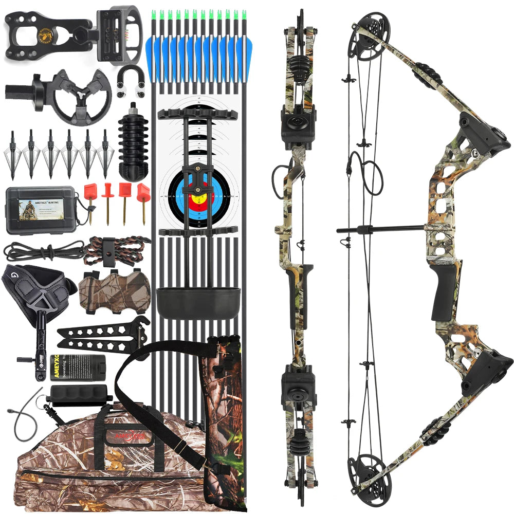Compound Bow Arrow Set 20-70lbs Adjustable 320FPS Alloy Bow Handle for Adults Hunting Shooting Target Sports RH/LH