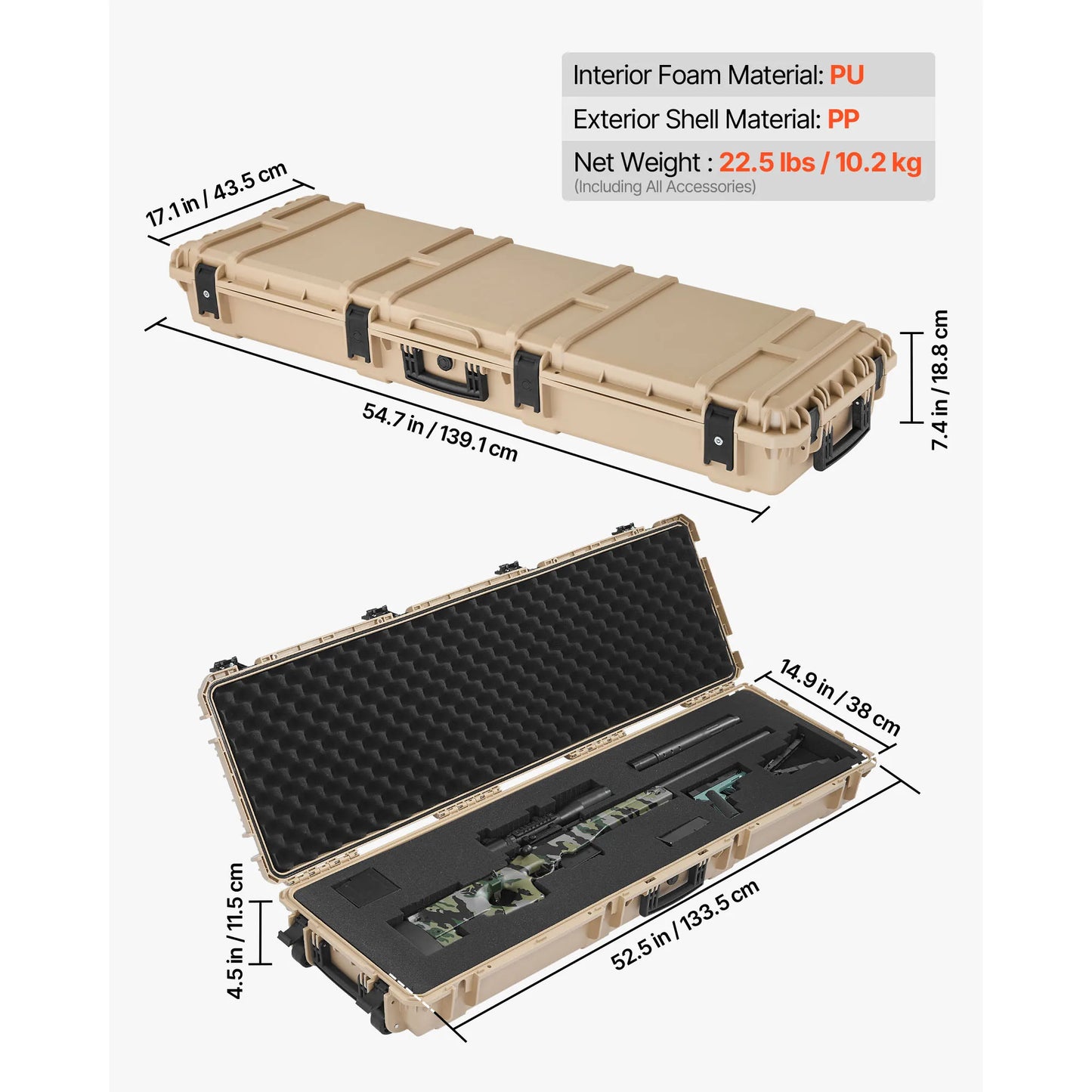 SucceBuy Hard Rifle Case Lockable Rifle Case w/ Pre-cut Foams & Wheels IP67 Waterproof Pistol Storage Cases for Rifles Shotguns