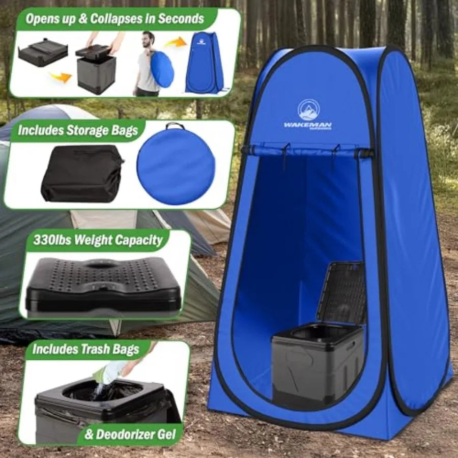 Portable Toilet for Adults with Pop Up Privacy Tent - Camping Toilet Travel Potty Bathroom Kit with Camping Shower Tent or Chan