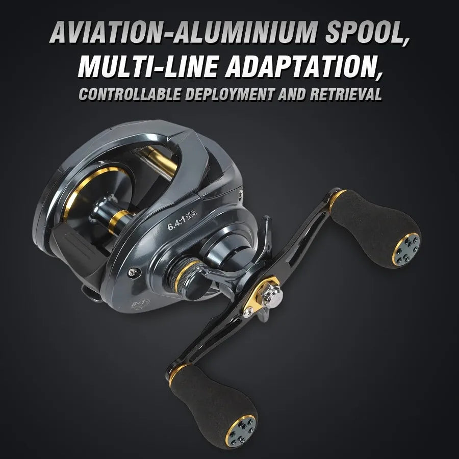 Baitcaster Reels with 6.4:1 Gear Ratio and 33 Lb Max Drag for Precision Casting in Freshwater and Saltwater Environments Featur