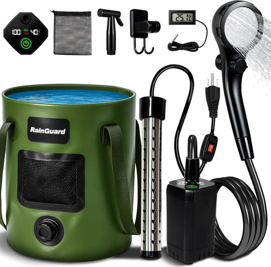 Portable Camping Shower with 6000mAh Pump, Large Foldable Bucket, Filtered Head for Outdoor Use