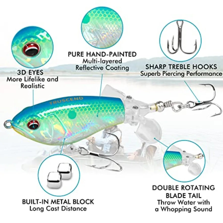 Popobait Easy Catch Fishing Lures with BKK Hooks, Instant Startup, Longer Cast, Balanced Spray/Sound/Swim, Plopper Topwater Lur