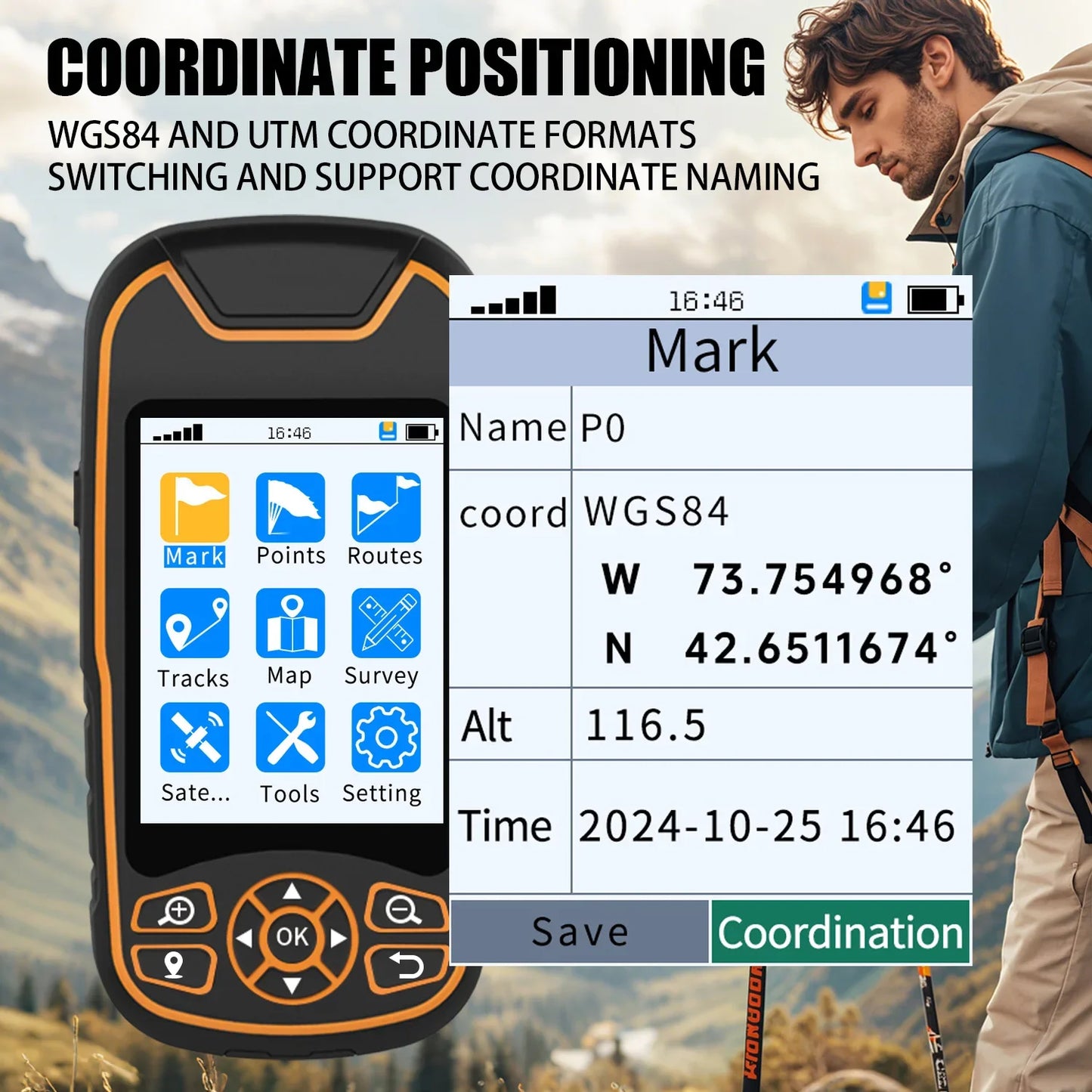 High precision navigation A8 IP67 Handheld gps with color screen & Large capacity lithium battery for camping&hike