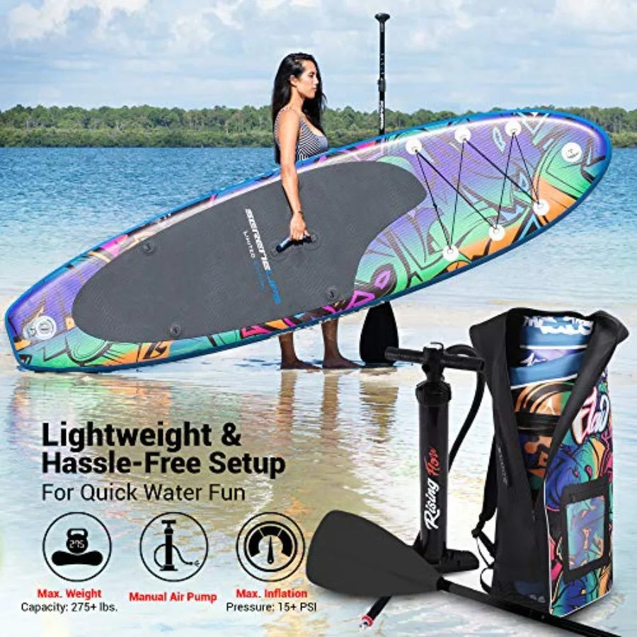 Inflatable Stand Up Paddle Board for outdoor water sports PVC material blue wide stable design with non-slip EVA deck pad 350 l