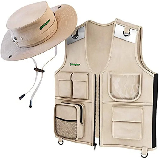 Explorer Vest and Hat Costume - Backyard Safari Cargo Vest Kid Outdoor Activity - Gifts for Young,Boys and Girls Ages 3-6