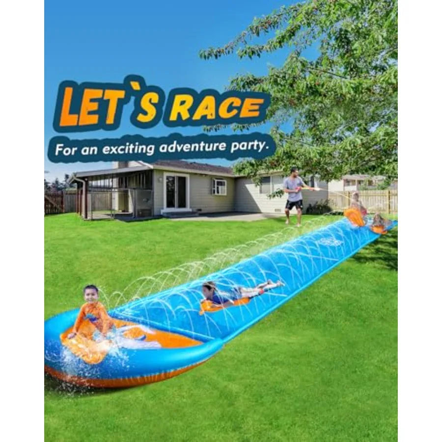 32FT Inflatable Water Slide for Adults Backyard Summer Outdoor Water Toy with Sprinkler and 2 Inflatable Bodyboards Blue