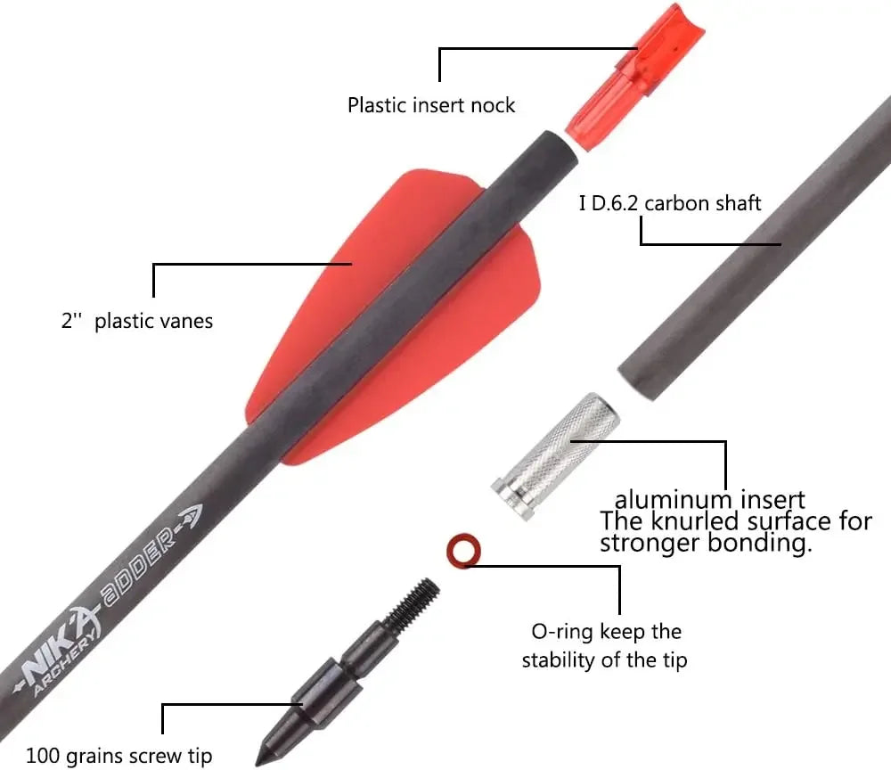 TY Archery 7.5" inch R9 Crossbow Bolts Carbon Arrows 2" Red Vanes with 100grain Broadhead for Hunting Shooting Targeting