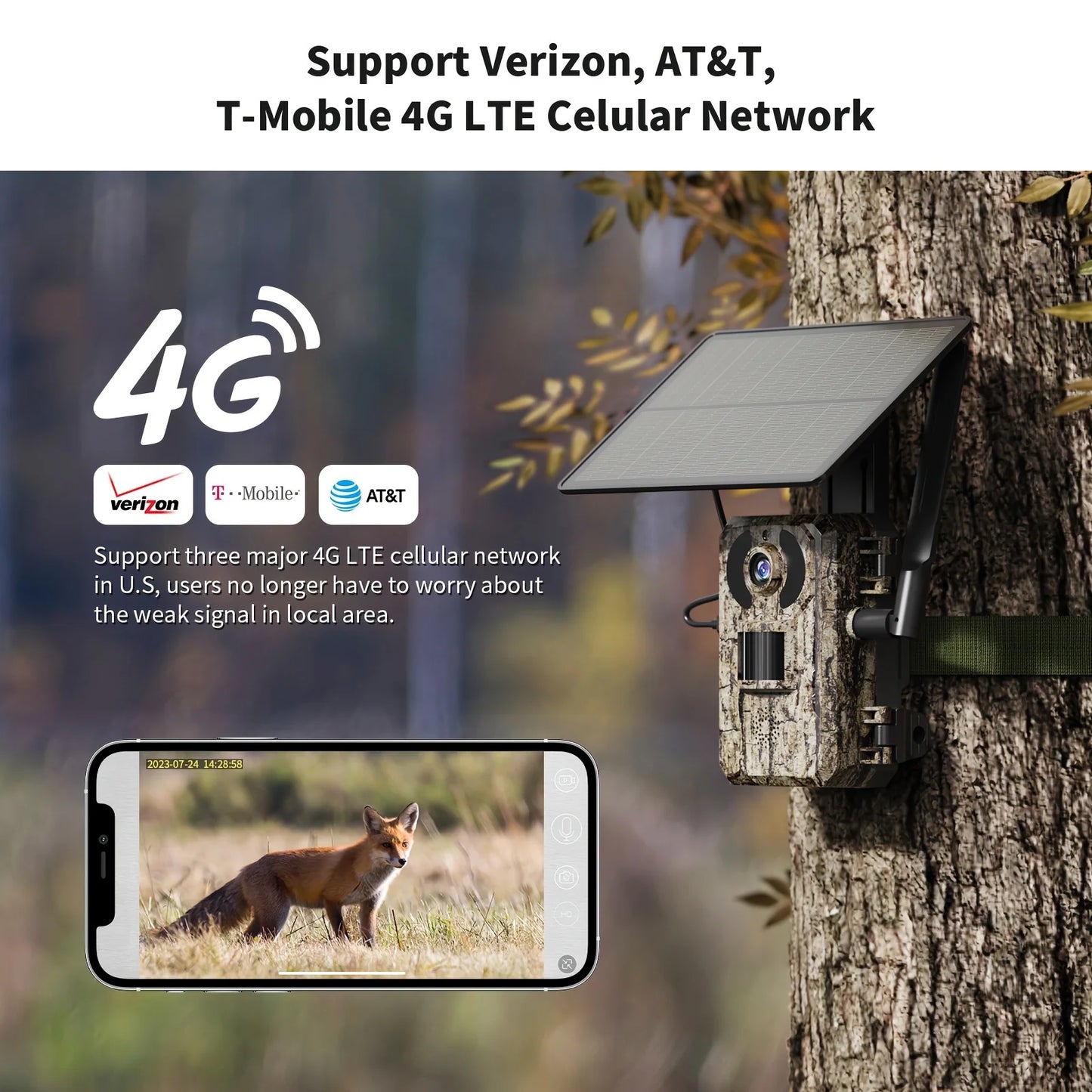 4G LTE Cellular Trail Cameras 3rd Gen with Live Streaming, Game Camera Built-in SIM Card with Motion Activated 0.2s Trigger Time