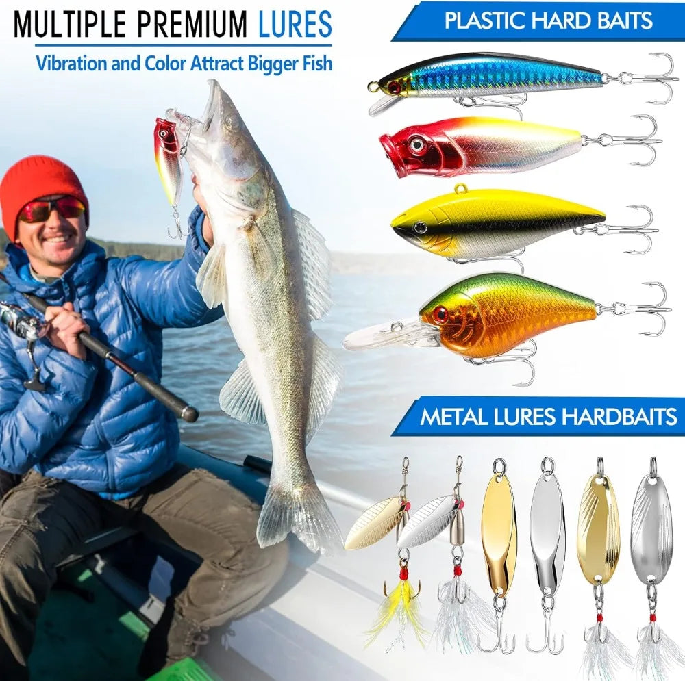 353 PCS Fishing Lures Kit with Tackle Box, Crankbaits, Hooks, Weights, Accessories for Freshwater Bass Trout, Gift for Men
