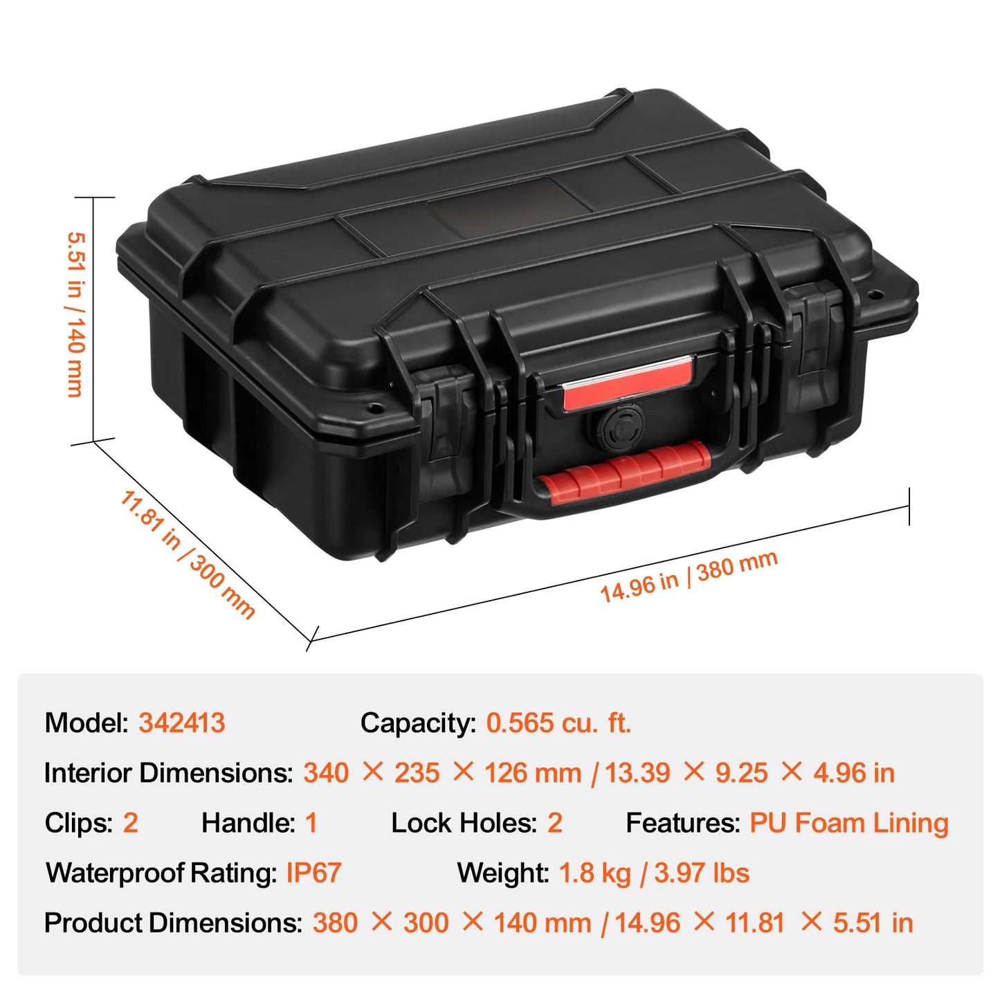 IP67 Weatherproof Hard Case Heavy Duty Protective Case w/ Pre-cut Foam and Handles for Travel Hunting Military Cameras