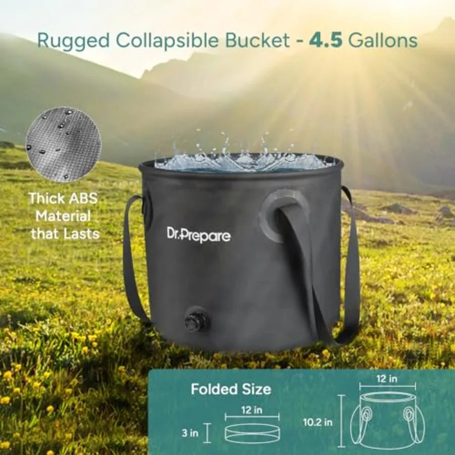 Portable Shower for Camping Camping Shower with 4.5 Gallons Foldable Bucket USB Rechargeable Battery 2 Shower Heads Outdoor Cam