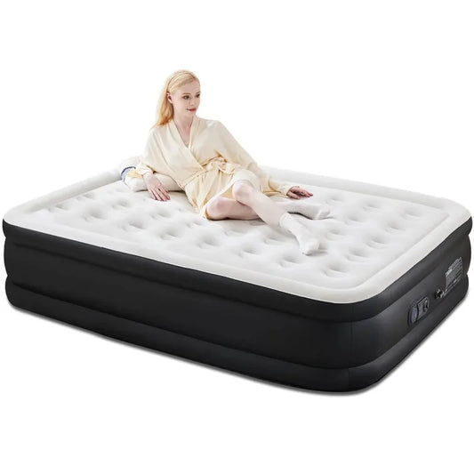 18" Queen Size Air Mattress Bed with Built- in Pump Blow Up Mattresses for Camping, Indoor Colchon, Guests Air Bed