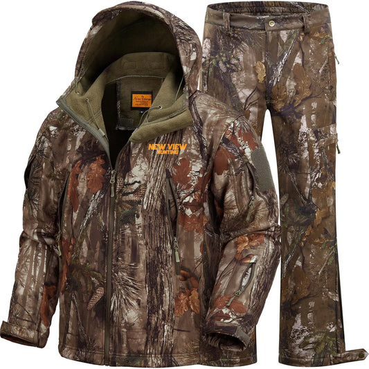 Camo Hunting Suit for Men - Water-Resistant Jacket and Pants with Warm Fleece Lining, Ideal for Cold Weather Hunting