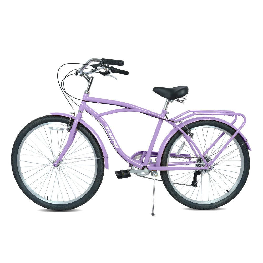 26 Inch 7-Speed Beach Cruiser Bike for Men & Women, High-Tensile Steel Frame, Lightweight Alloy Wheels, Front & Rear V-Brakes, Multiple Colors, Leisure & City Commuting Bicycle
