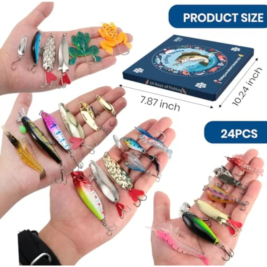 24-Piece Fishing Lure Kit Tackle Box Set - Premium Bass Lures Variety Pack with Poppers, Minnows, Frogs and Soft Baits - Freshw