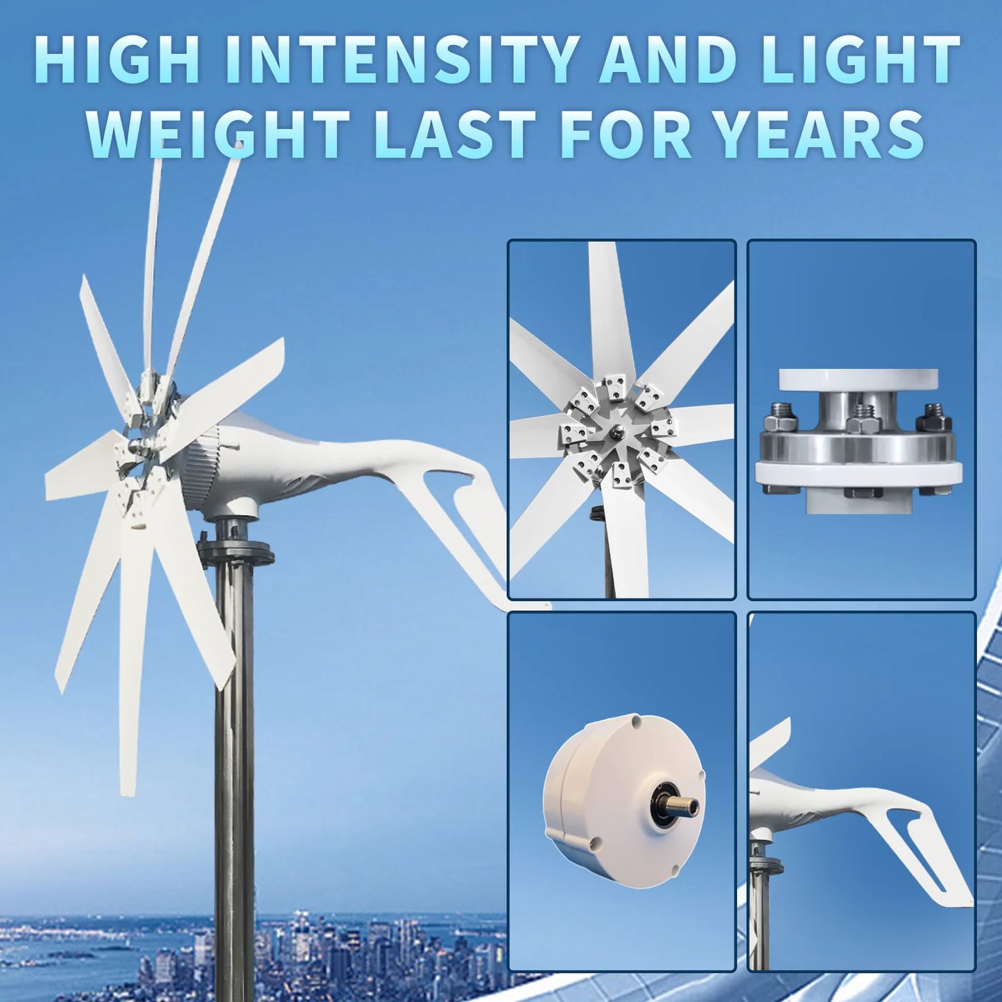 3000W Small Windmill 8 Blades Wind Turbine Generator Kit 12/24/48V with Wind-Solar Hybrid Controller High efficiency Free Energy
