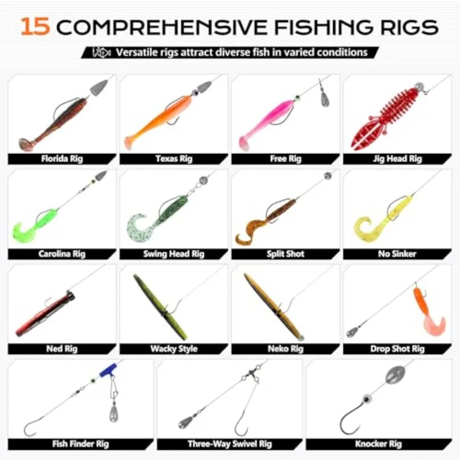 Fishing Gear Accessories Kit, 449PCS Fishing Tackle Box with Tackle Included, Fishing Hooks, Fishing Weights Sinkers, Jig Heads