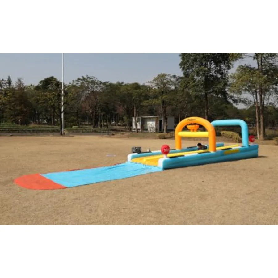 33FT Inflatable Water Slide with Blower for Backyard 2 Lanes Lawn Water Slip Waterslide with 2 Body Boards Summer Toy Built-in