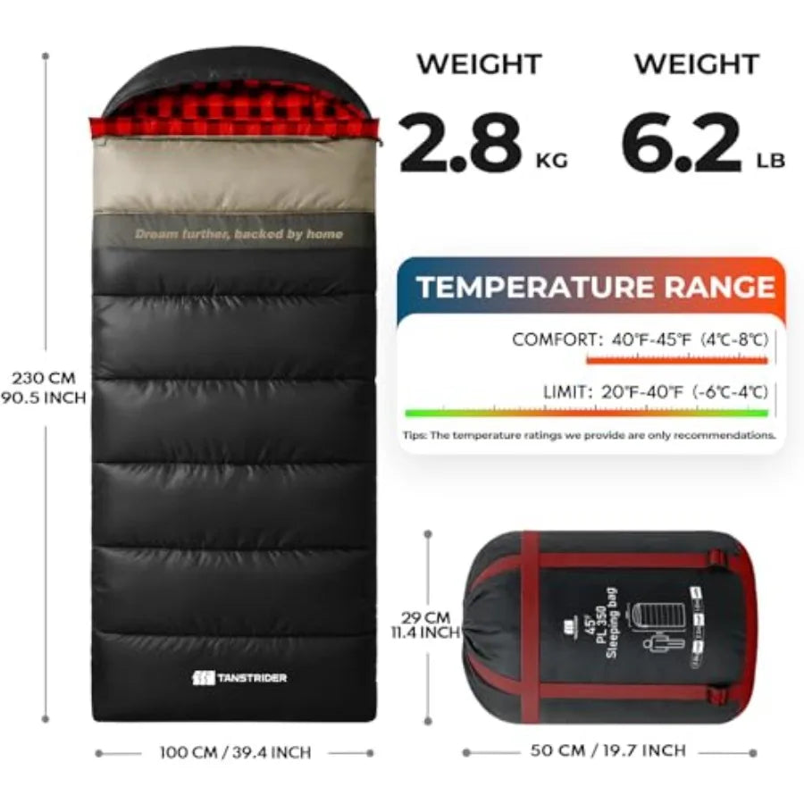 Cotton Flannel XXL Cold Weather Sleeping Bags for Adults Big and Tall, 90x39 Inch 4 Season Camping Sleeping Bag, Waterproof Mac