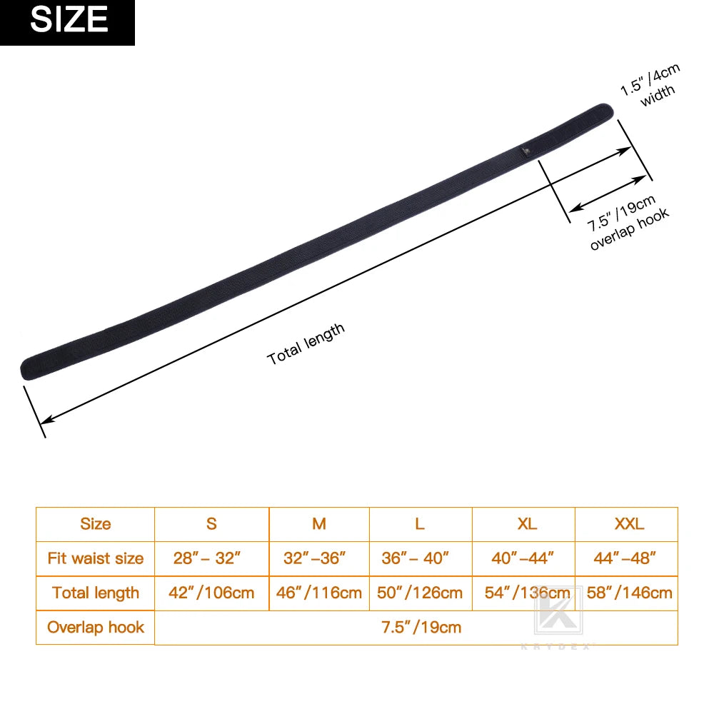 KRYDEX 1.5 Inch Buckleless Inner Liner Belt S-XXXL Tactics Nylon Loop Liner Inner Loopback Belt Hunting Shooting Accessories BK