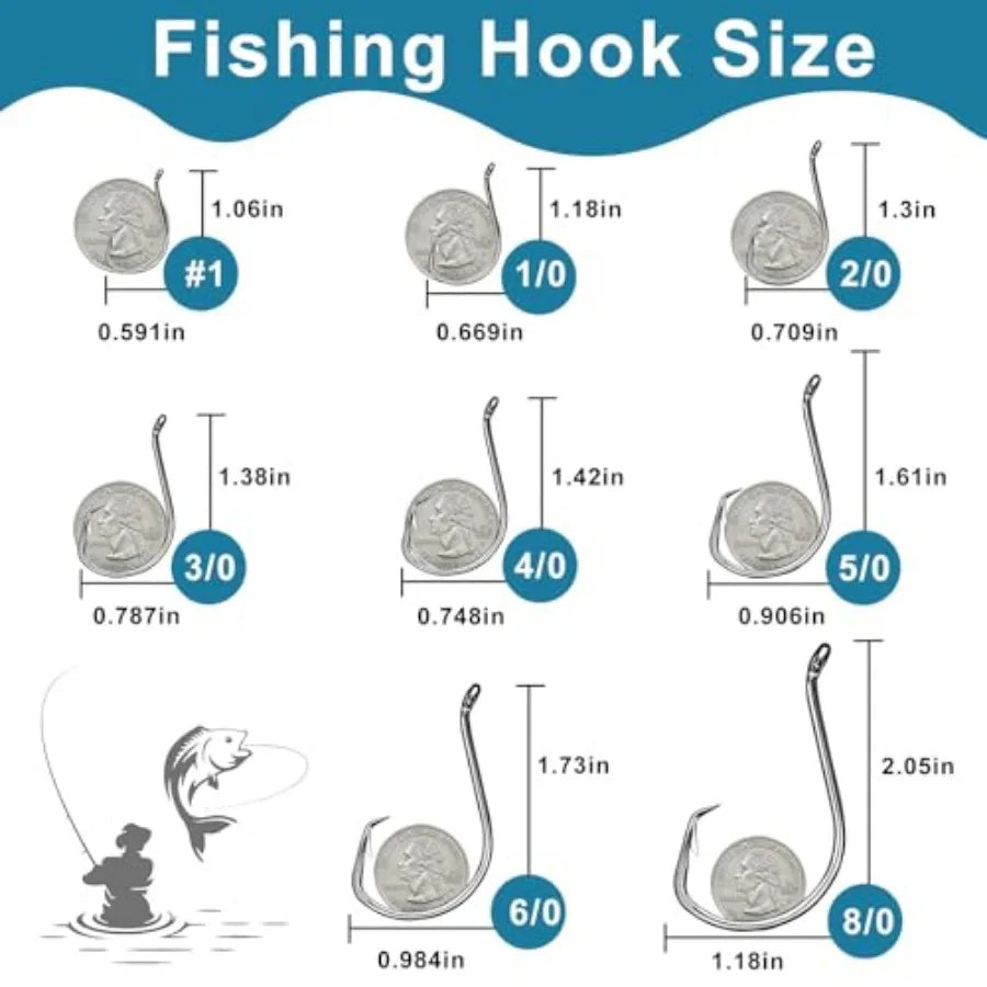 150PCS Circle Hooks, Strong High Carbon Steel Fresh and Saltwater Fishing Hooks, Variety of Different Sizes Circle Hook - Size: