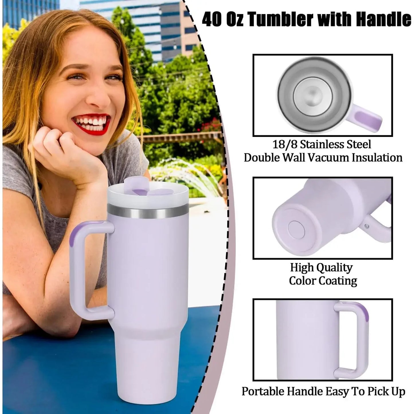 15 Pack 40 Oz Tumbler with Handle and Straw Bulk, 40 Oz Tumbler Stainless Steel Vacuum Insulation Keep Hot and Cold, 40  Travel