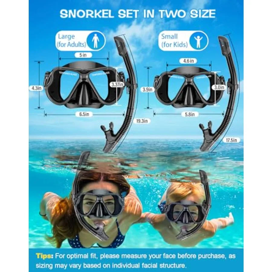 Dry Snorkel Set, Panoramic Wide View Anti-Fog Scuba Diving Mask, Professional Snorkeling Gear for Adults
