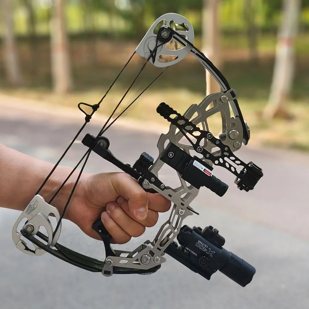 13 Inch Mini Short-Axis Compound Bow Kit 15-32lbs Adjustable Draw Weight Ambidextrous RH LH Design Complete Arrow Set with Laser Sight Lightweight Stainless Steel Limbs for Target Shooting and Small Game Hunting Archery Gear