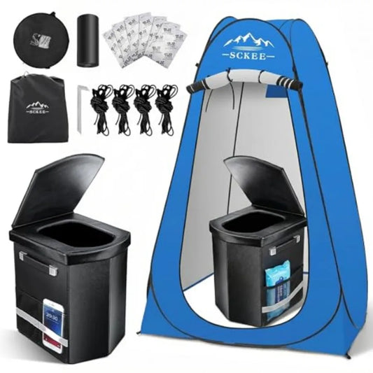 16.5'' Camping Toilet with Pop-Up Privacy Tent Set, XL Portable Toilet for Camping, Outdoor Showers Changing Rooms, Portable Ba