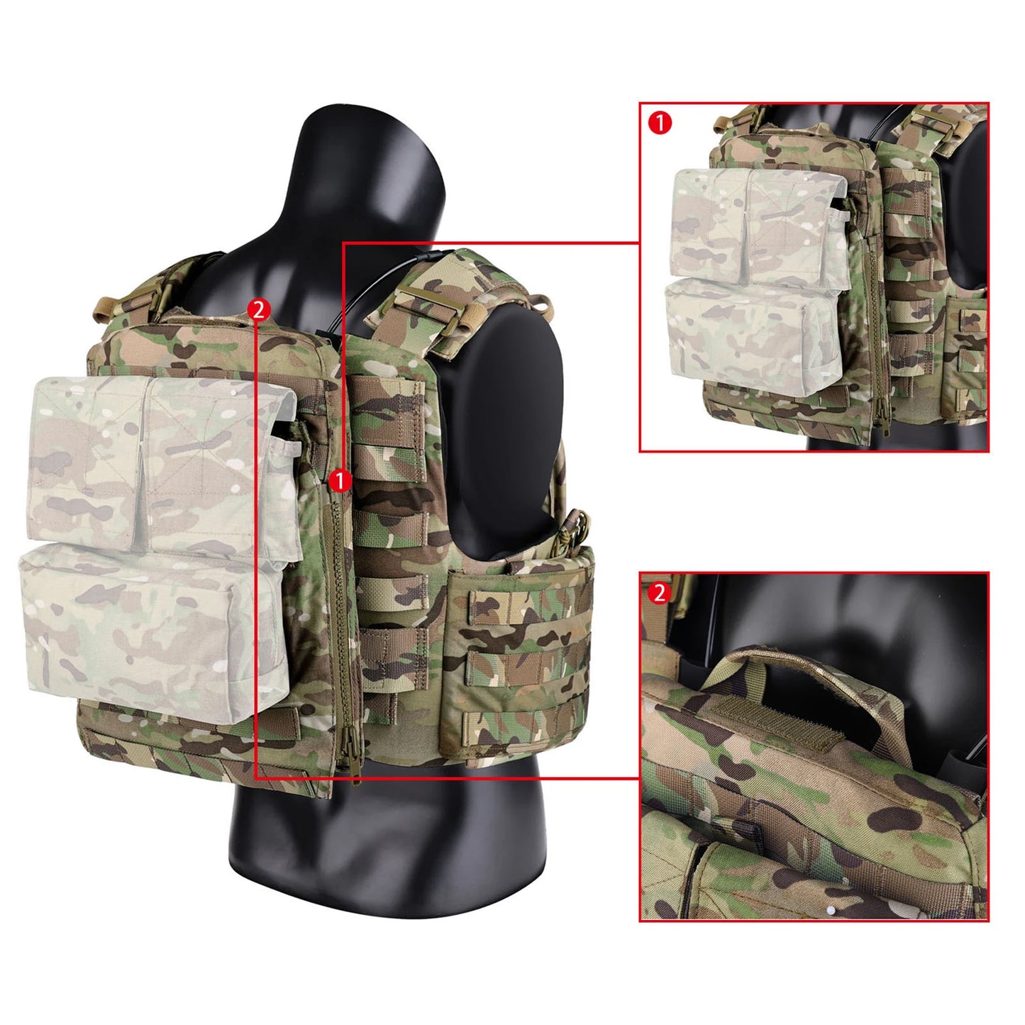 KRYDEX 500D CPC Heavy Duty Tactical Vest Modular MOLLE Plate Carrier Vest with Magazine & Radio Pouch for Combat Hunting Outdoor