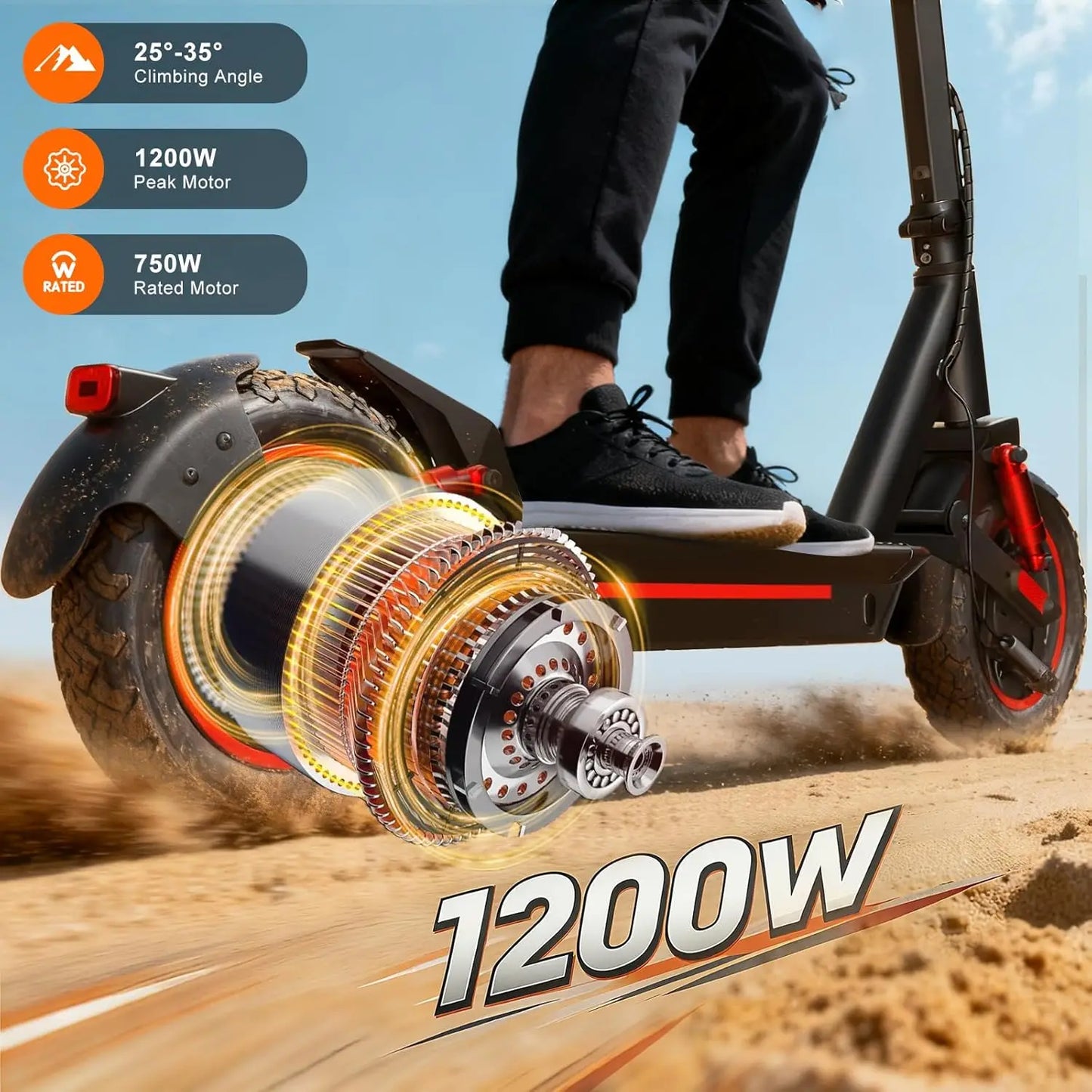 OBX 1200W Off Road Electric Scooter for Adults 48V Long Range E-Scooter 31MPH Fast Speed 10" Off Road Tires Foldable Dual Suspension Scooter