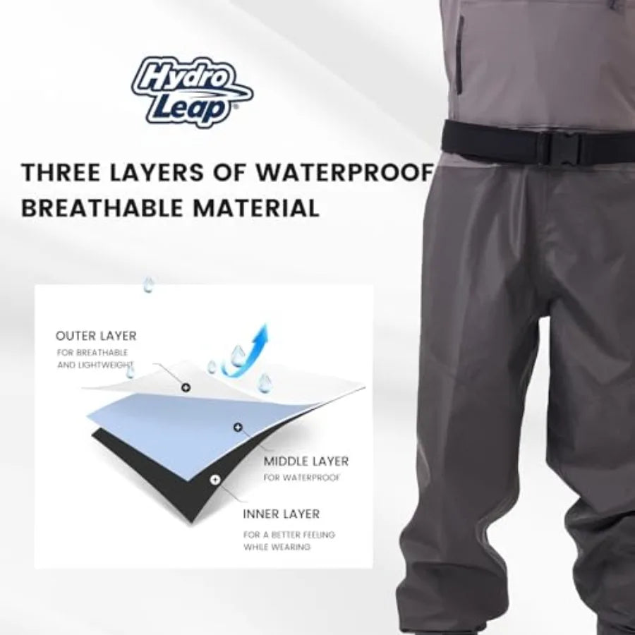 Fishing chest wader with stockingfoot, 3-ply nylon, breathable and waterproof, black, for men