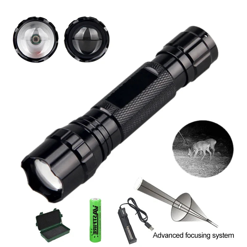 IR Flashlight 300-500m Zoomable Focus 850nm LED Infrared Radiation Lamp Night Vision Torch Hunting Lantern