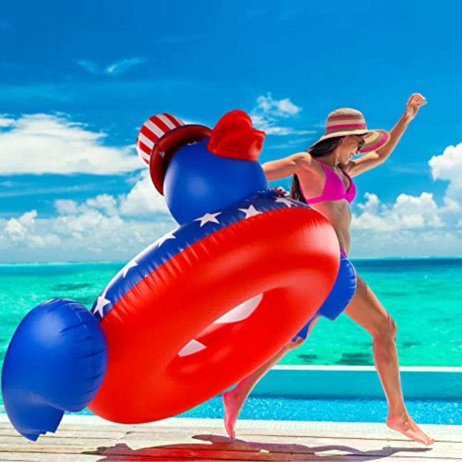 2 Pack Giant Duck Patriotic Pool Floats for 4th of July Red White Blue Inflatable Swim Tubes American Flag Design PVC Material