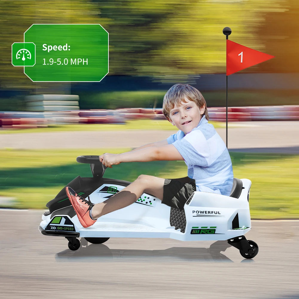 Kids Drifting Car 12V Ride On Go Kart with 45W Brushless Motor 5 mph Electric Drifting Go-Kart Outdoor Ride On Toy with 5 Wheels