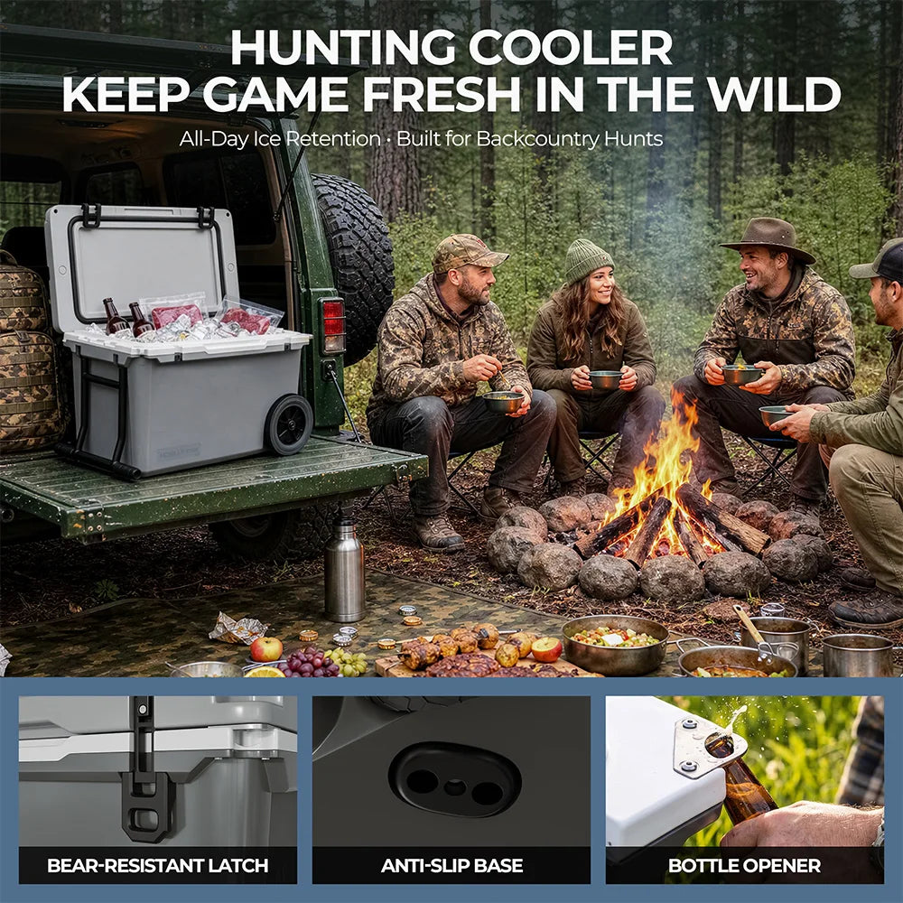 ChillyCode Khaki Grey Ultra Light Hard Cooler, 48QT Refrigerator 7-Day Cooling Leak Proof and Heavy-duty With All Terrain Wheels Suitable For Camping Beach Fishing Boat and Outdoor