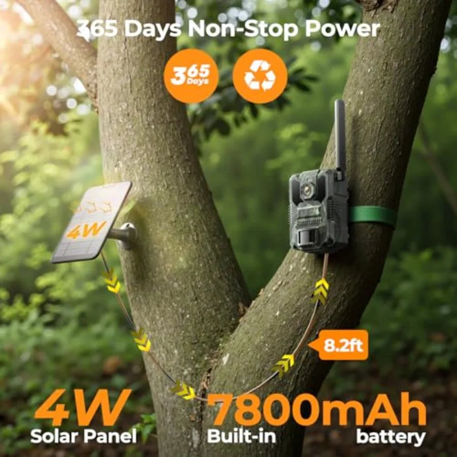 Hunting outdoor trail camera 2-pack: 2.5K HD, 4G LTE cellular with built-in SIM, solar panel, 4-area-in-1 screen, night vision,