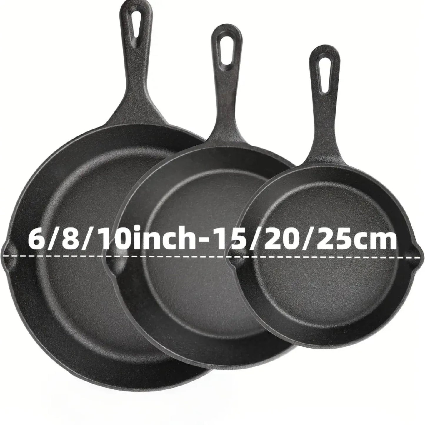 3PCS Pre-Seasoned Cast Iron Skillet Set, Pans for Oven Grill Campfire, Durable Cookware for Home Outdoor Cooking