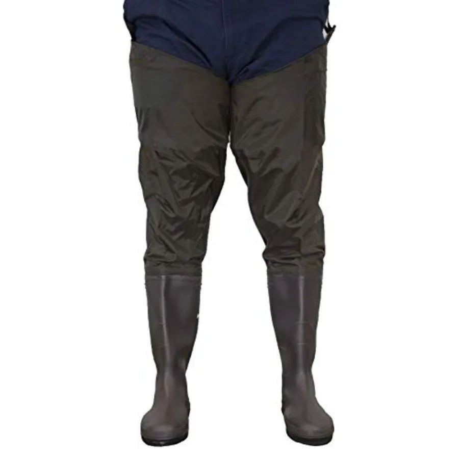 Men's fly fishing outdoors windward adjustable PVC hip bootfoot wader in black with waterproof and breathable performance