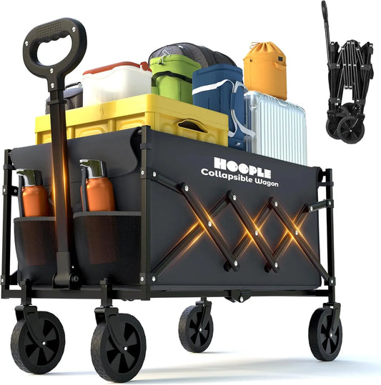 Collapsible Wagon with Wheels, Wagons Carts Foldable 220 lbs Heavy Duty, Folding Utility Wagon Cart with All-Terrain Wheels, Tel