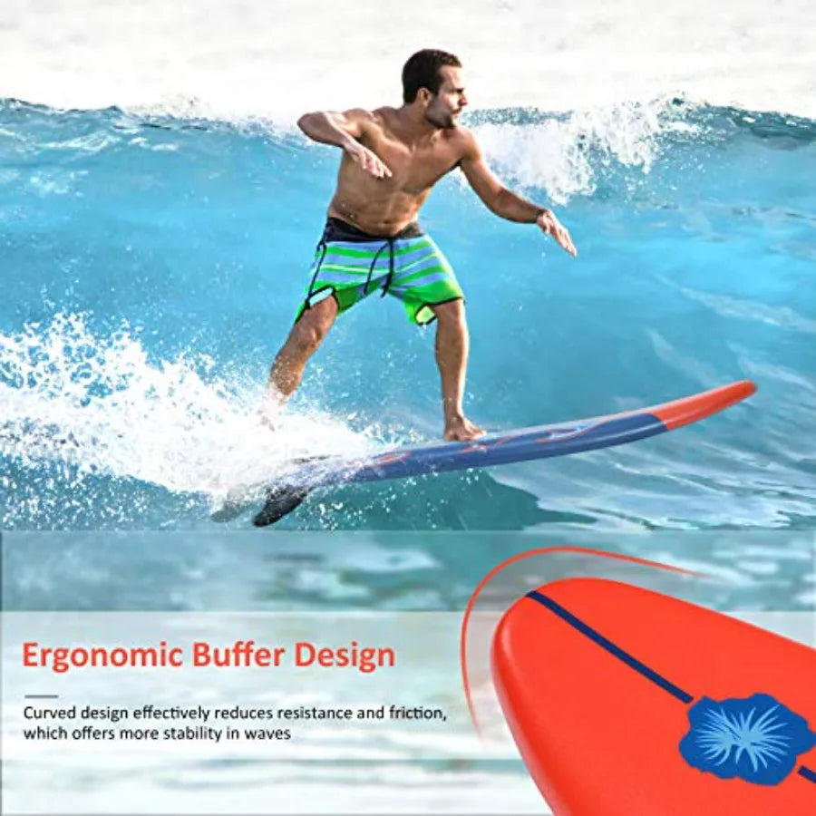 6' Surfboard, Surfing Board with 3 Removable Fins, Safety Leash, EPS Core and EPE Deck, Lightweight Surf Board for Teenagers, A