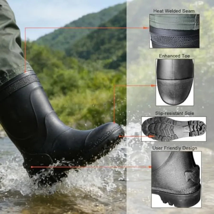 Chest Waders, 2-Ply Nylon/PVC Waterproof Fishing Hunting Waders, Fishing Waders for Men and Women with Boots