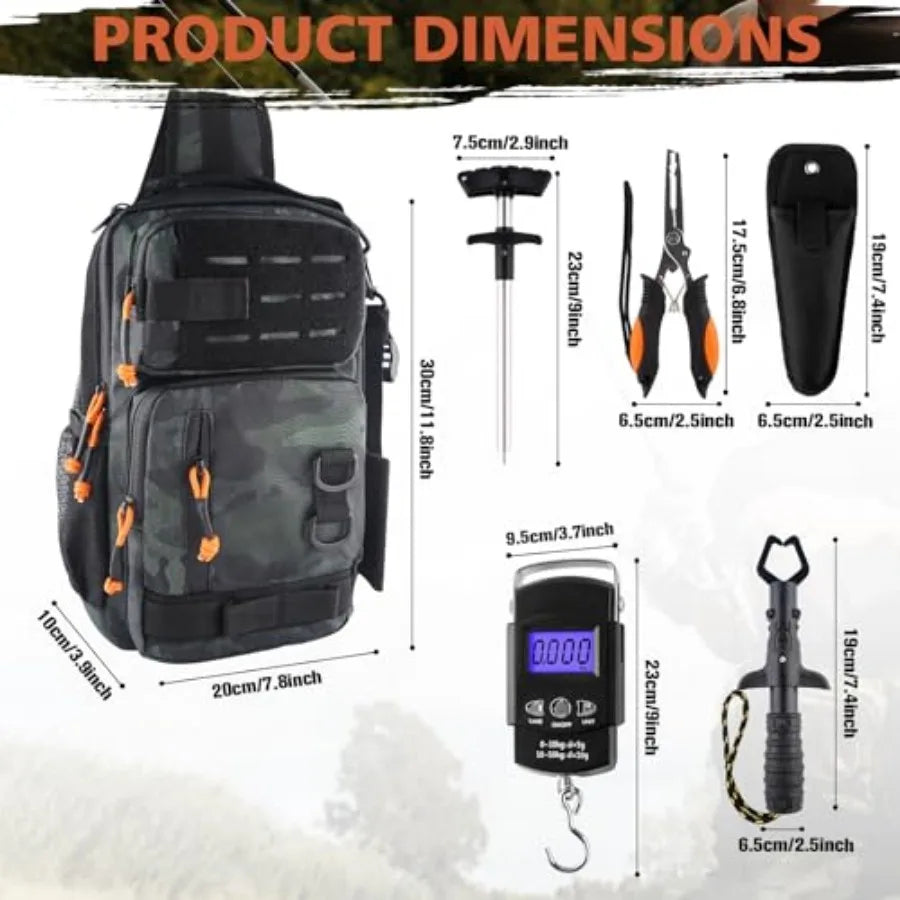 Fishing Backpack with Tackle Boxes, Fishing Tool Kit, Lightweight Outdoor Water-Resistant Fishing Shoulder Bag with Rod Holder