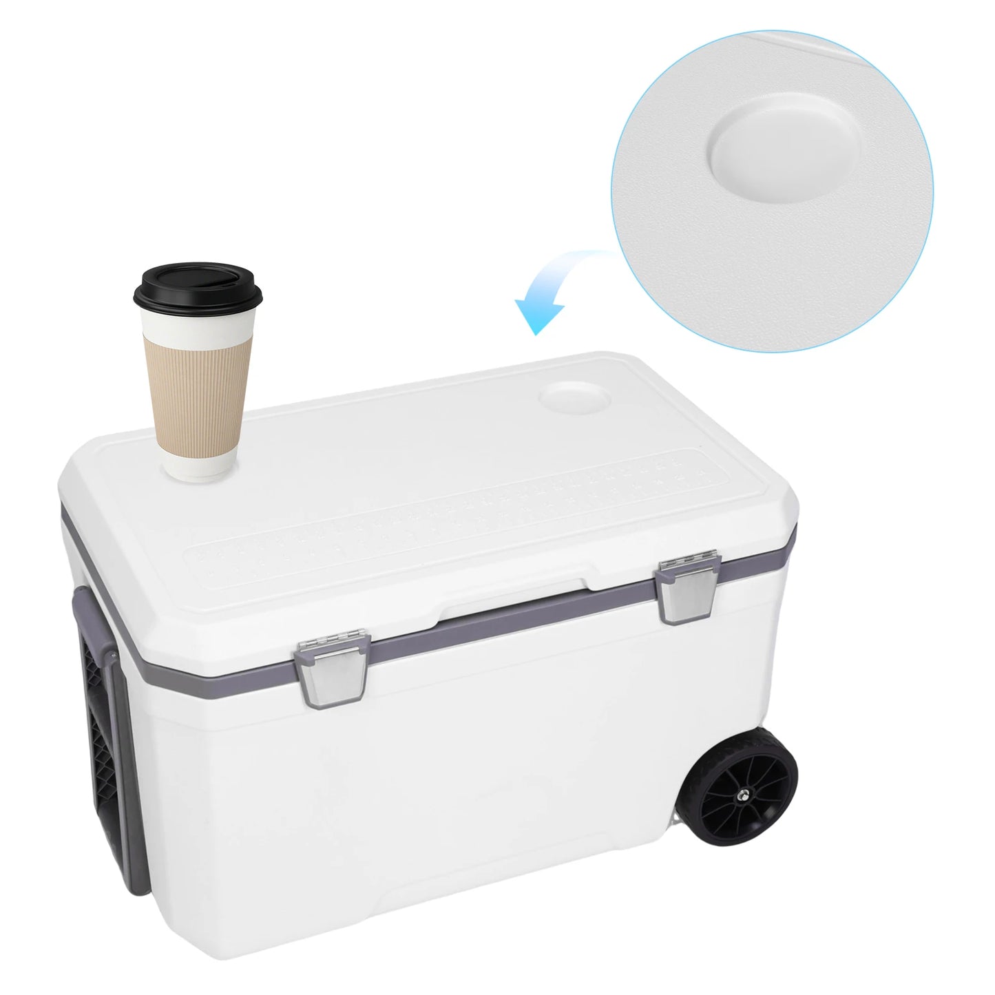 70L Portable Car Wheel Insulator Plastic Cooler Box 30 Percent Lighter Than Rotomolded Ice Chest Box with Handle for BBQ Camping