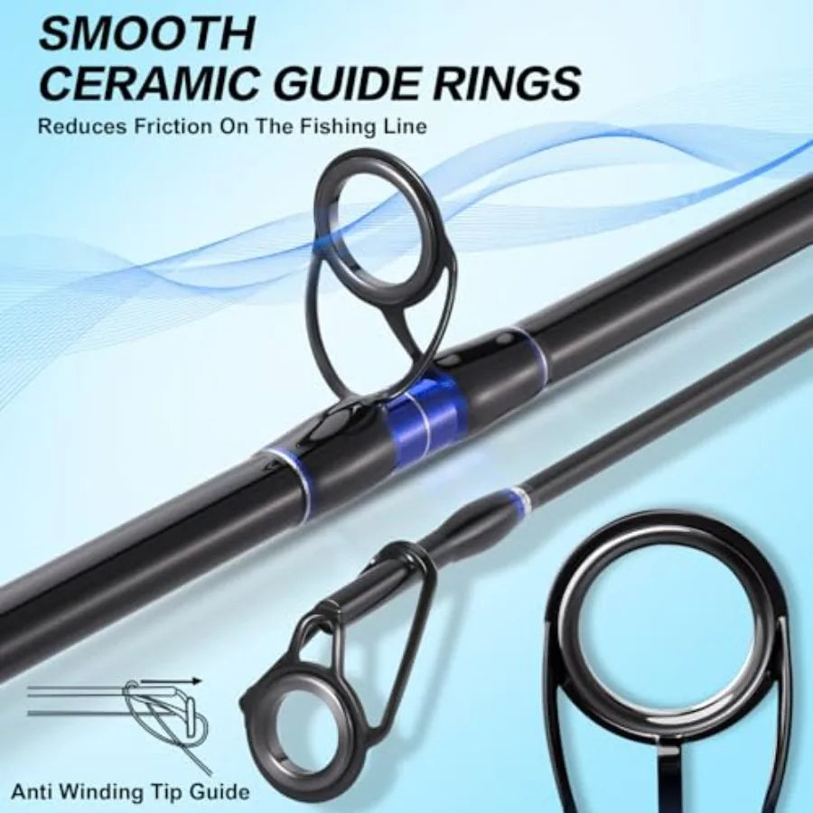 Surf fishing rod for travel use, carbon fiber material, black color, 4-piece portable design with MH/H power and 10'/11'/12'/15