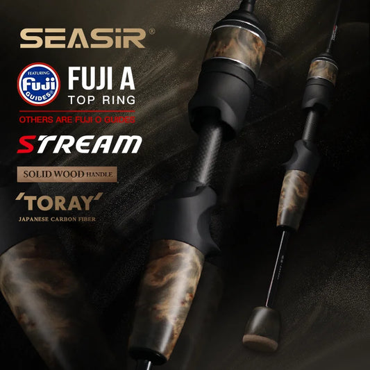 Stream Spinning Baitcasting Fishing Rods Ultralight Carbon Solid Wood Handle  Fuji A+O 40T Carbon Cloth  Lure Weight 1-10g
